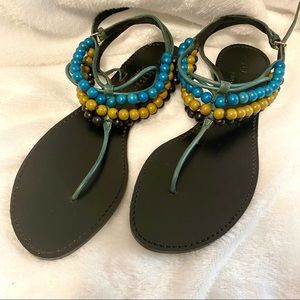 Burberry Prorsum Black Beaded Leather Flat Sandals